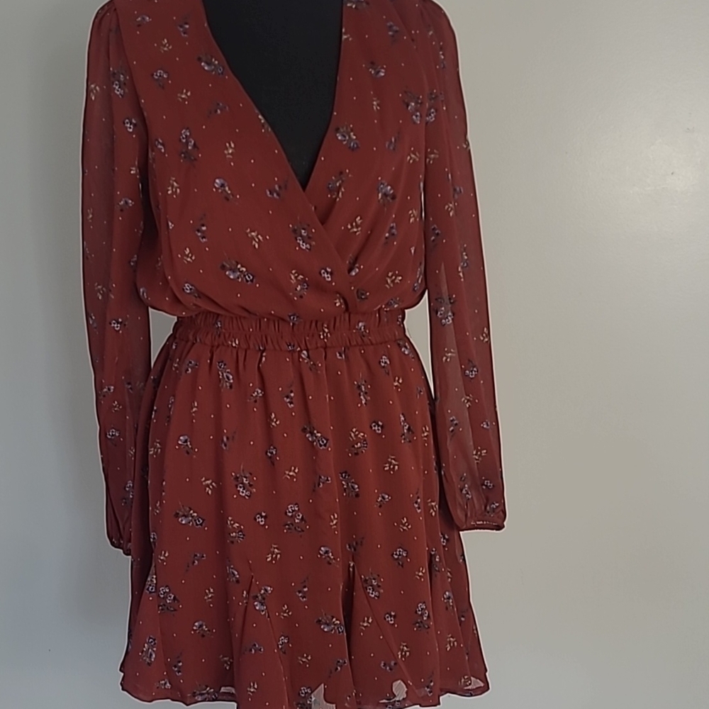 Floral Rust Wrap Dress